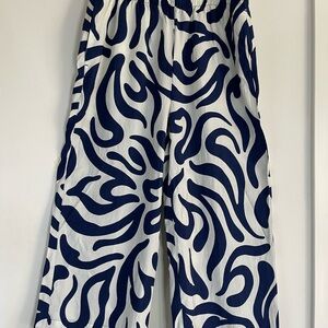 Mango Navy and White Wide Leg Pants